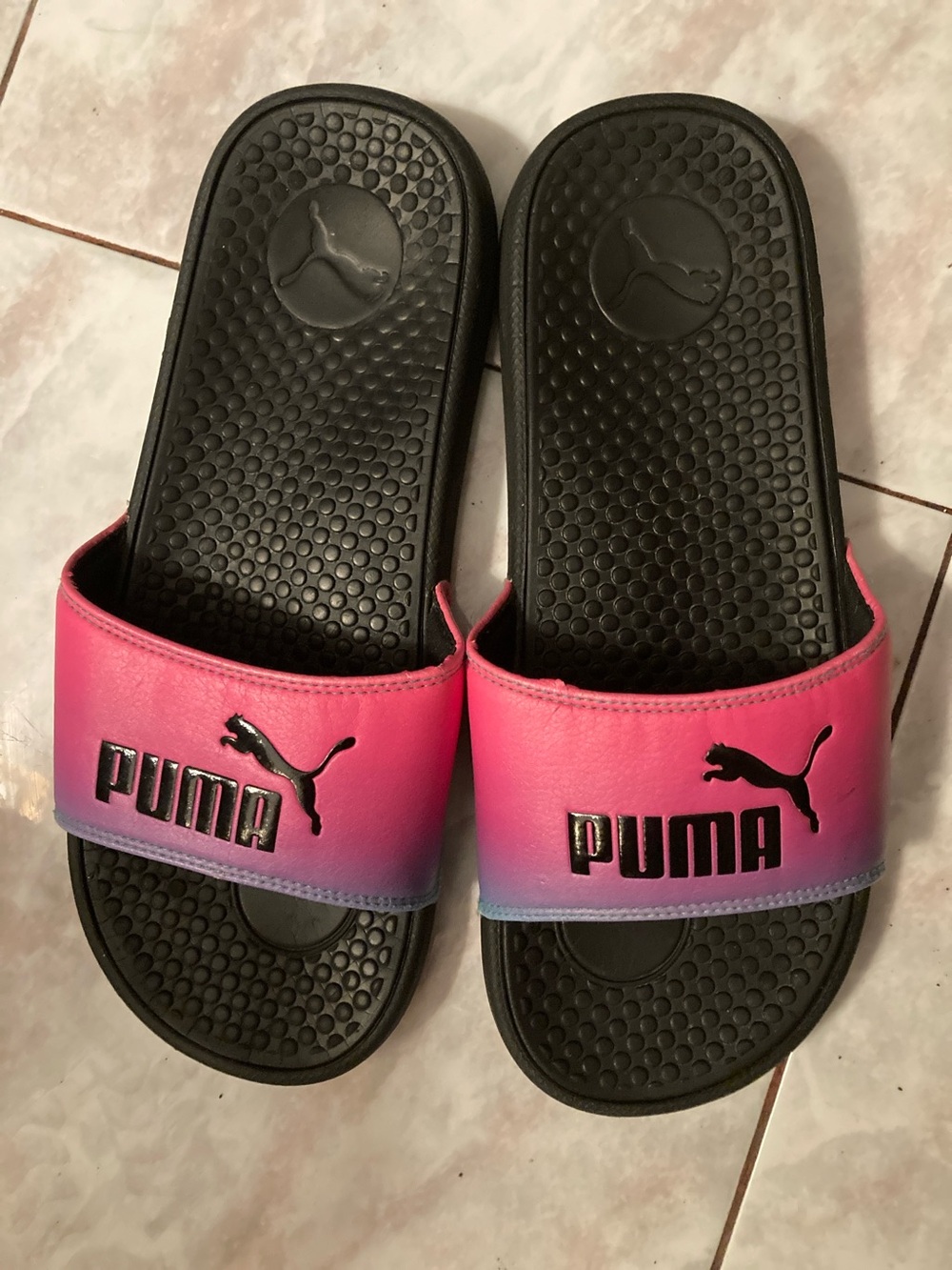 Puma Pink to Purple Ombre Slide Sandals with Black Footbed